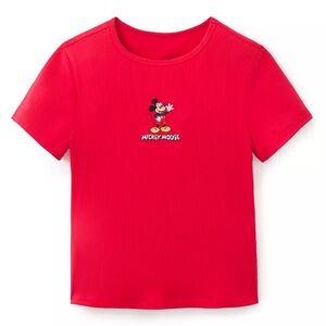 Disney Red Short Sleeve Tee Mickey Mouse Embroidery